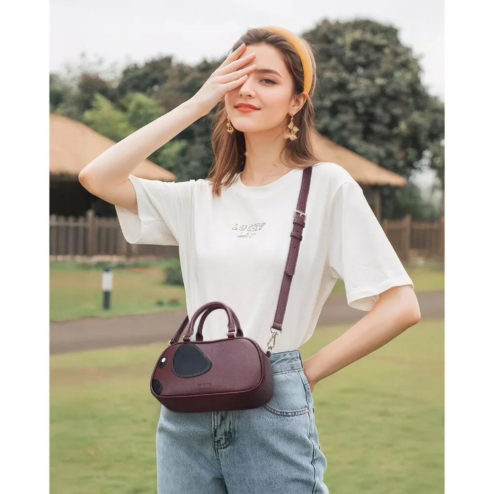 Small Faux Leather Crossbody Purse for Women Girl Dog Shape with Zipper